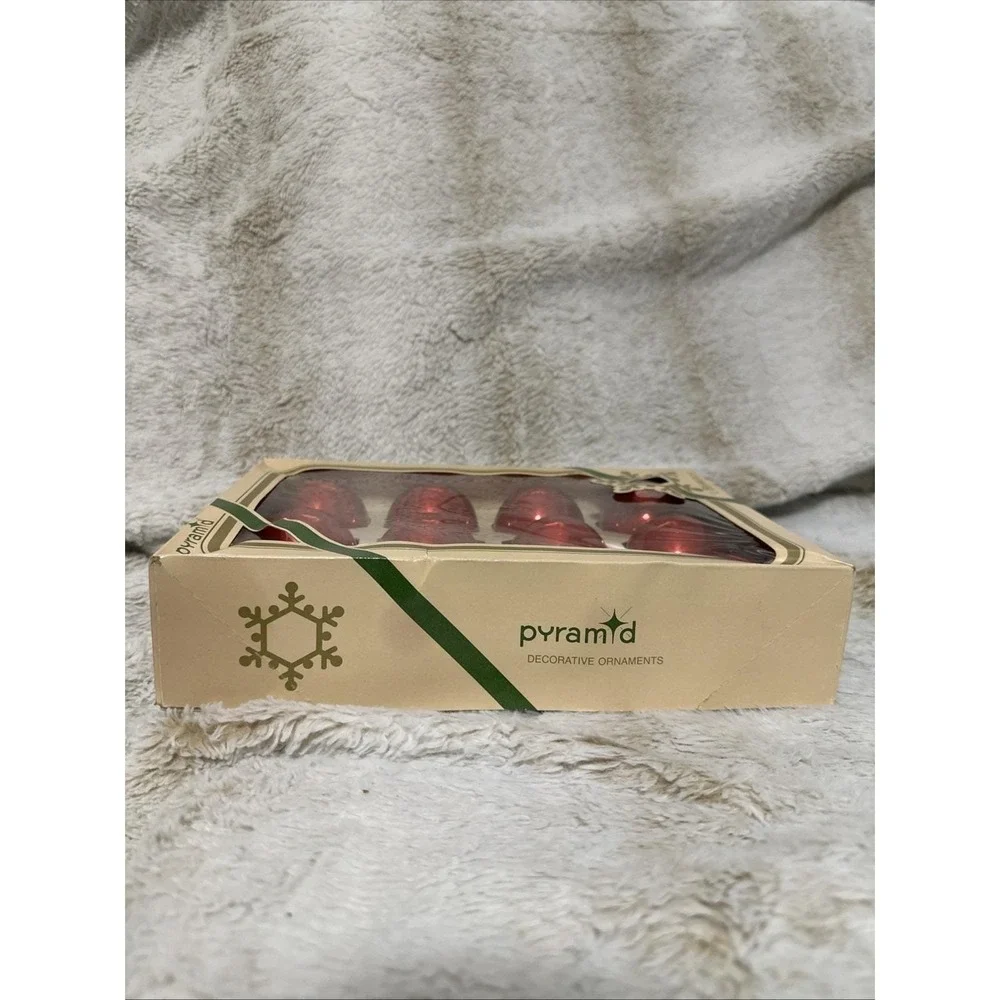 VTG Rauch‎ Industries Pyramid branded Red Glass Ball Ornaments - Box of 12